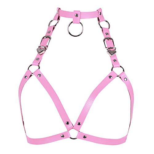 PETMHS Damen Punk Angel Wings Body Chest Harness BHs Taillengürtel Hosenträger für Rave Festival Halloween Rollenspiel Kostüm Body Harness Leder Gürtel Mädchen (Rosa) von PETMHS