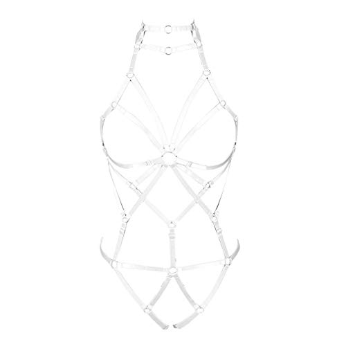 PETMHS Damengurt Body Harness Dessous Full Caged Taille Strumpfgürtel Set Riemchenrahmen Bralette Punk Goth Halloween Club Party Dance Rave Wear (Weiß) von PETMHS