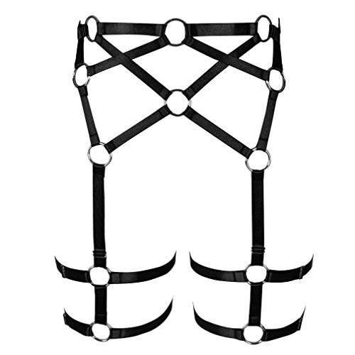 PETMHS Damen Punk Harness Strumpfhalter Gürtel Bein Taille Elastisch Körper Käfig Riemchen Aushöhlen Oberschenkel Strümpfe Strapse Dessous (Black p1) von PETMHS