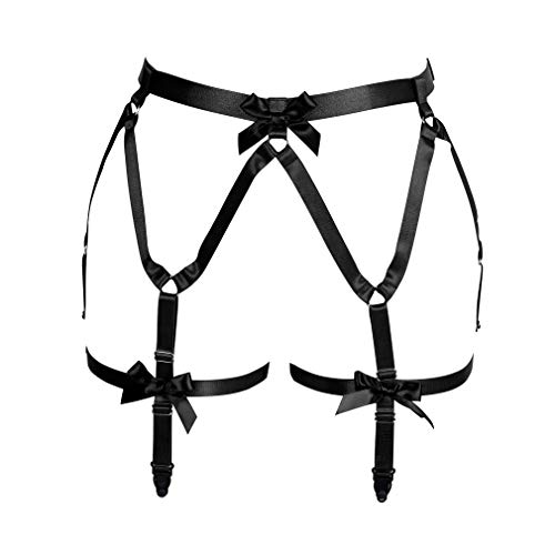 PETMHS Damen Punk Harness Strumpfhalter Gürtel Bein Taille Elastisch Körper Käfig Riemchen Aushöhlen Oberschenkel Strümpfe Strapse Dessous (Black p12) von PETMHS