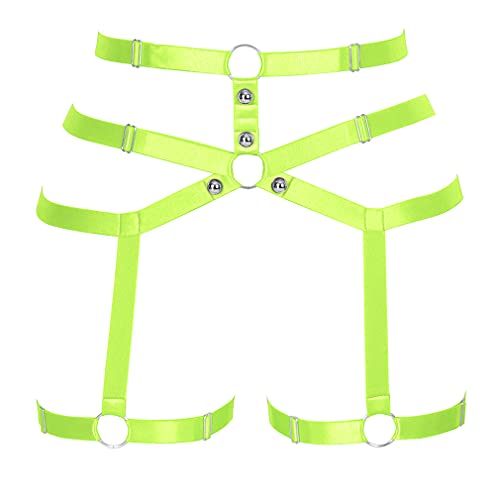 PETMHS Damen Punk Harness Strumpfhalter Gürtel Bein Taille Elastisch Körper Käfig Riemchen Aushöhlen Oberschenkel Strümpfe Strapse Dessous (Fluorescent green A) von PETMHS