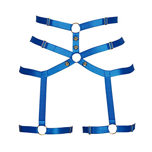 PETMHS Damen Punk Harness Strumpfhalter Gürtel Bein Taille Elastisch Körper Käfig Riemchen Aushöhlen Oberschenkel Strümpfe Strapse Dessous (Royal blue) von PETMHS