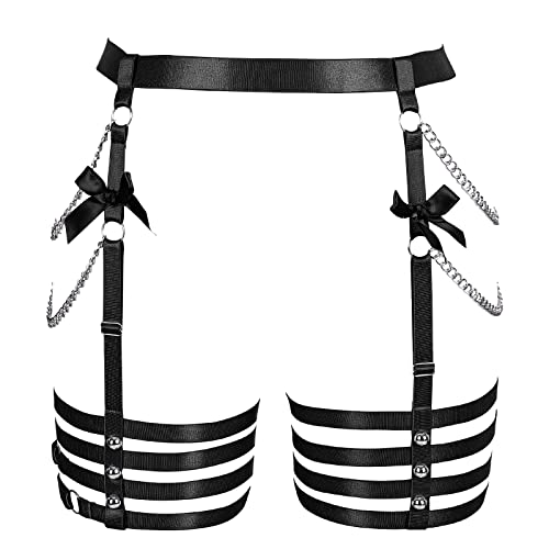 PETMHS Damen Punk Harness Strumpfhalter Gürtel Bein Taille Elastisch Körper Käfig Riemchen Aushöhlen Oberschenkel Strümpfe Strapse Dessous (Schwarz 75) von PETMHS