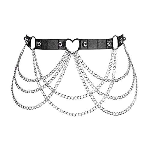 PETMHS Damen Punk Harness Strumpfhalter Gürtel Bein Taille Elastisch Körper Käfig Riemchen Aushöhlen Oberschenkel Strümpfe Strapse Dessous (Schwarz 84) von PETMHS