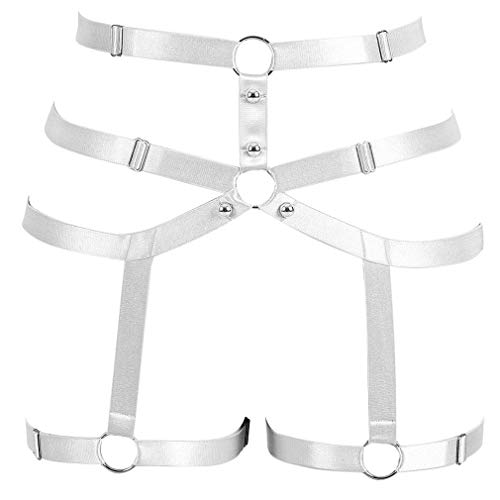 PETMHS Damen Punk Harness Strumpfhalter Gürtel Bein Taille Elastisch Körper Käfig Riemchen Aushöhlen Oberschenkel Strümpfe Strapse Dessous (Weiß) von PETMHS