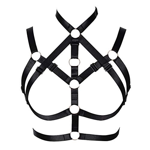 PETMHS Damen Punk Körpergurte Body Harness Cupless Käfig BHS Dessous Korsett Brust Körper Klassische Goth Rave Mode Schmuck Accessoires (Schwarz O5) von PETMHS