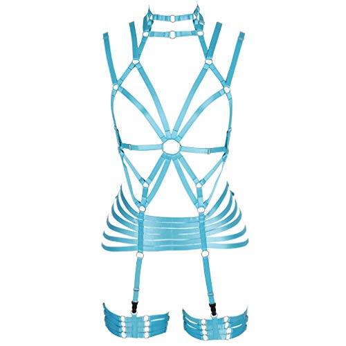 PETMHS Damen Punk Strumpfhalter Gürtel Übergröße BHS Caged Voll Body Harness Garter Belts Strappy Cupless Hollow Lingerie Festival Rave EDC Kostüm (Jadegrün) von PETMHS