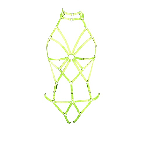 PETMHS Damengurt Body Harness Dessous Full Caged Taille Strumpfgürtel Set Riemchenrahmen Bralette Punk Goth Halloween Club Party Dance Rave Wear (Fluorescent Green) von PETMHS