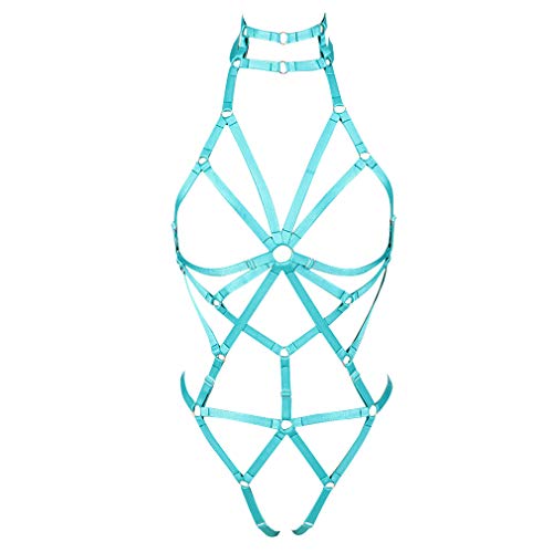 PETMHS Damengurt Body Harness Dessous Full Caged Taille Strumpfgürtel Set Riemchenrahmen Bralette Punk Goth Halloween Club Party Dance Rave Wear (Jadegrün Silber) von PETMHS