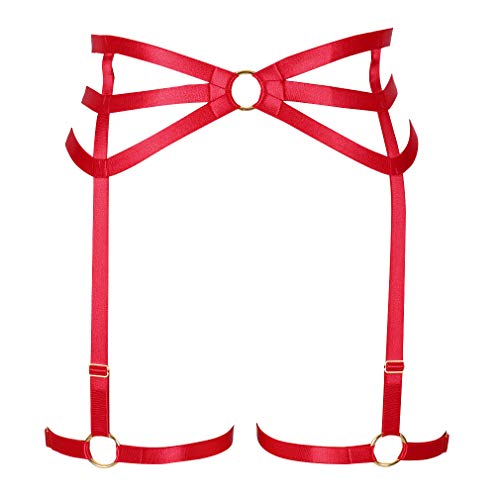 PETMHS Frauen Bandage Caged Body Harness Bein Strumpfband Gürtel Taille Unterwäsche Anpassung Oberschenkel Strümpfe Gürtel Urlaub Karneval (rot) von PETMHS