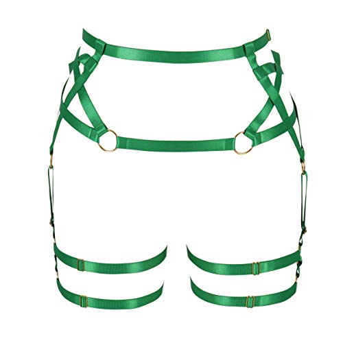 PETMHS Frauen Geschirr Bein Käfig Strumpfband Gürtel Elastische Riemen Strümpfe Hosenträger Punk Gothic Dance Festival Rave Wear (Grün) von PETMHS