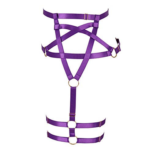 PETMHS Frauen Geschirr Bein Käfig Strumpfband Gürtel Elastische Riemen Strümpfe Hosenträger Punk Gothic Dance Festival Rave Wear (lila) von PETMHS