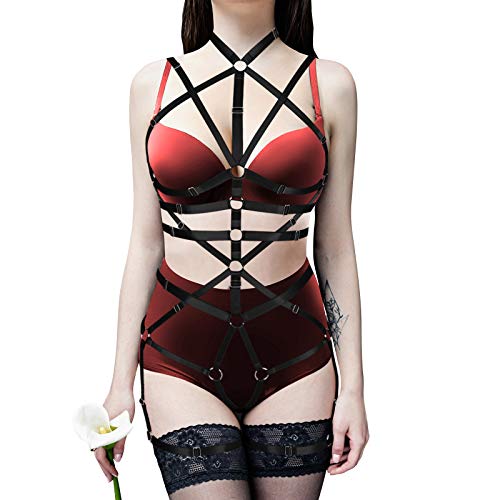 PETMHS Frauen Gothic Harness Strumpfgürtel Plus Size Riemchen Top Cage Chest Hollow Out Dessous Punk Halloween Rave Gürtel (schwarz) von PETMHS