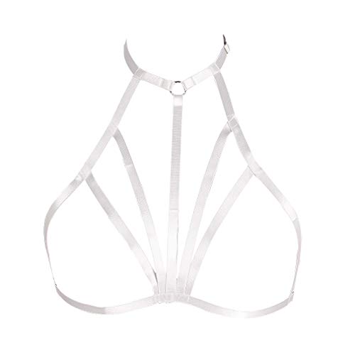 PETMHS Frauen Körper Brustgeschirr BH Elastischer Cupless BH Aushöhlen Riemchen Crop Tops Punk Gothic EDC Rave Gürtel… (Weiß) von PETMHS