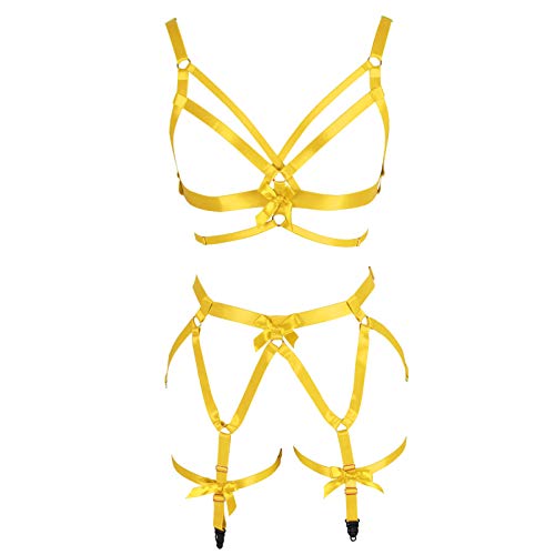 PETMHS Frauen Punk Harness Körper voller Riemen Taille Strumpfband Gürtel Elastizität BH Gothic Festival Rave Wear (Orange Yellow) von PETMHS