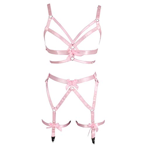 PETMHS Frauen Punk Harness Körper voller Riemen Taille Strumpfband Gürtel Elastizität BH Gothic Festival Rave Wear (Rosa) von PETMHS