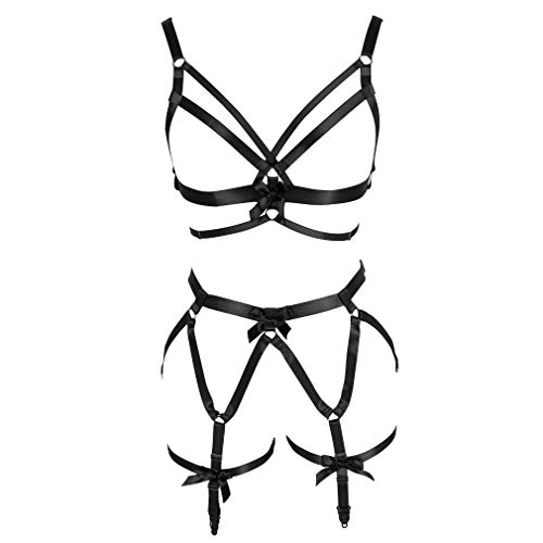 PETMHS Frauen Punk Harness Körper voller Riemen Taille Strumpfband Gürtel Elastizität BH Gothic Festival Rave Wear (Schwarz) von PETMHS