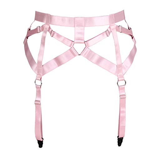 PETMHS Frauen Punk Harness Strumpfband Gürtel 4 Clips Taille Strumpfbänder Harajuku Strümpfe Einstellung Riemchen (Rosa) von PETMHS