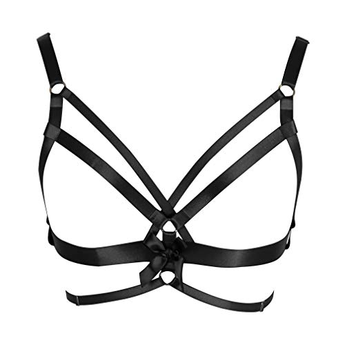 PETMHS Frauen Riemchen Harness BH Punk Pentagramm Körper Brust Bandage Dessous Aushöhlen Rahmen Crop Tops Bralette Plus Size Taille Strumpfgürtel Set Goth Rave Halloween Kleidung (Black 27) von PETMHS