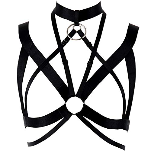PETMHS Gothic Body Harness Cupless BH Strap Tops Cage Dessous für Frauen Harness Belt (Schwarz) von PETMHS