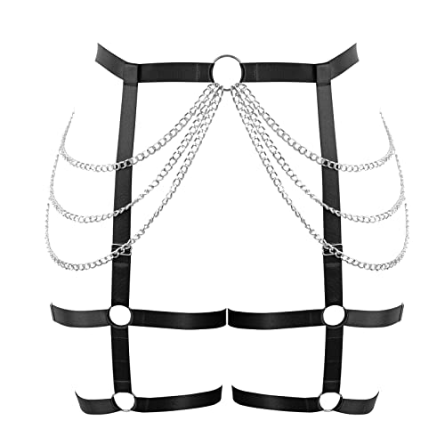 PETMHS Plus Size Damen Harness Strumpfgürtel Body Cage Damen Full Cage Aushöhlen Rahmen Gothic Dessous Rave Club Party Charm Zubehör (Schwarz95) von PETMHS