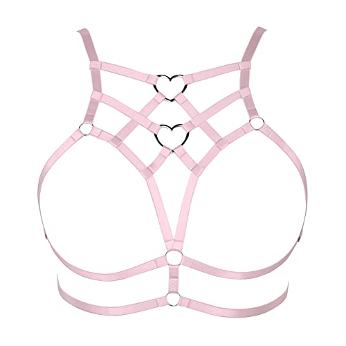 PETMHS Punk Body Harness BH Straps Elastic Brust Körperkette Zubehör für Damen Brustkäfig Taille Harness BH aushöhlen Körper Gothic Charm Tops Gürtel Rave Kleidung (Rosa) von PETMHS