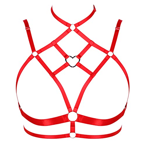 PETMHS Punk Harness BH Body Cage Waist Belts Straps Elastic Brust Körperkette Zubehör für Damen Brustkäfig Taille aushöhlen Körper Goth Charm Tops Gürtel Rave Kleidung (Rot) von PETMHS