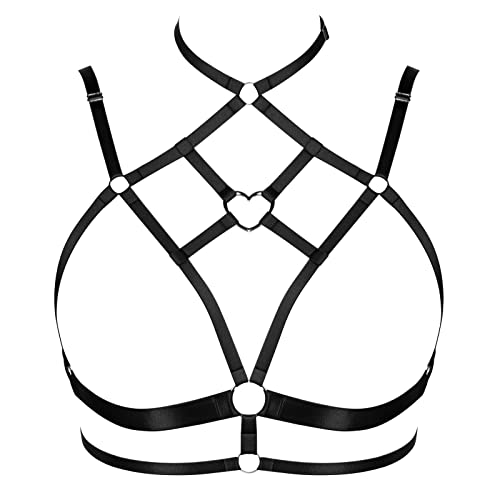 PETMHS Punk Harness BH Body Cage Waist Belts Straps Elastic Brust Körperkette Zubehör für Damen Brustkäfig Taille aushöhlen Körper Goth Charm Tops Gürtel Rave Kleidung (Schwarz) von PETMHS