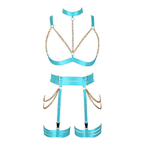 PETMHS Punk Hüften Harness Taille Bein käfigbetten Geschirr Gotisch Oberschenkel Strumpfhalter Gürtel für Damen Rave Body Körperschmuck Clubwear Mode Belly Belts Outfit (Sky blue) von PETMHS