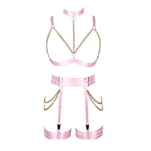 PETMHS Punk Hüften Harness Taille Bein käfigbetten Geschirr Gotisch Oberschenkel Strumpfhalter Gürtel für Damen Rave Body Körperschmuck Clubwear Mode Belly Belts Outfit (pink) von PETMHS