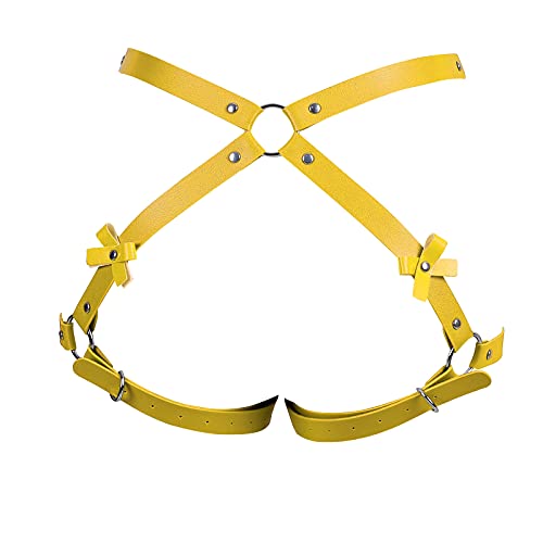 PETMHS Punk Leder Körper Geschirr Schmuck Gürtel Cage Body Harness Dessous Damen Ketten Schwarz Strand Mode Charm Körper Zubehör Abschlussball (Orange Gelb) von PETMHS
