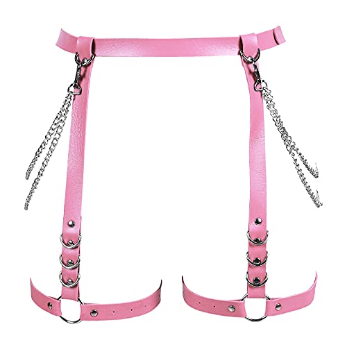 Punk Leder Körper Kette Bein Strumpfband Gürtel Mehrlagig Schmuck Body Harness Dessous Damen ketten Schwarz Strand Mode Charm Körper Zubehör Abschlussball (Rosa) von PETMHS