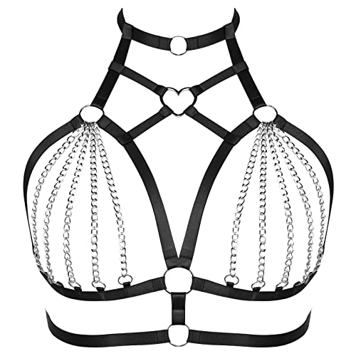 Punk Damen Plus Size Harness Body Chain Accessories Tops Brustkäfig Hollow Out Strappy Bra Rave Gothic Dessous Taillengürtel, Schwarz, Einheitsgröße Mehr von PETMHS