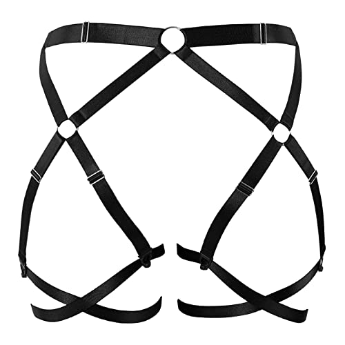 Punk Hüften Harness Taille Bein käfigbetten Geschirr Gotisch Oberschenkel Strumpfhalter Gürtel für Damen Rave Body Körperschmuck Clubwear Mode Belly Belts Outfit (Schwarz Silber P103) von PETMHS