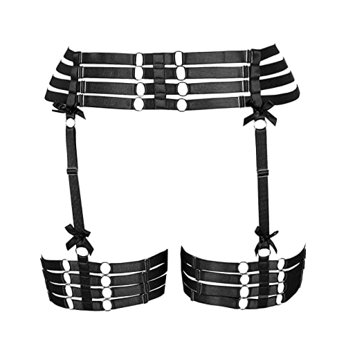 Punk Hüften Harness Taille Bein käfigbetten Geschirr Gotisch Oberschenkel Strumpfhalter Gürtel für Damen Rave Body Körperschmuck Clubwear Mode Belly Belts Outfit (Schwarz Silber P37) von PETMHS