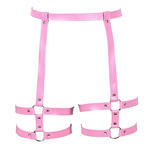 Punk Leder Body Harness Dessous Damen Körperketten Quaste Schulter Schwarz Gürtel Kette Strand Mode Charm Körper Zubehör Schmuck (Rosa) von PETMHS