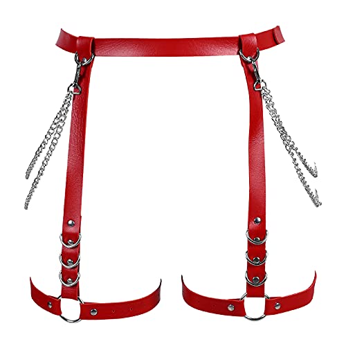 Punk Leder Körper Kette Bein Strumpfband Gürtel Mehrlagig Schmuck Body Harness Dessous Damen ketten Schwarz Strand Mode Charm Körper Zubehör Abschlussball (rot) von PETMHS