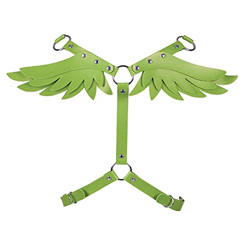 Punk Leder Körperketten Quaste Damen Schulterklappen Schwarz Gürtel Kette Strand Körper Kette BH Mode Harness Charm Körper Zubehör Schmuck (Hellgrün) von PETMHS