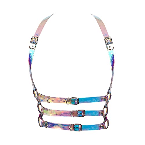 Punk Leder Körperketten Quaste Schwarz Gürtel Kette Strand Körper Kette BH Mode Harness Charm Körper Zubehör Schmuck für Frauen und Mädchen (Laser bunt) von PETMHS