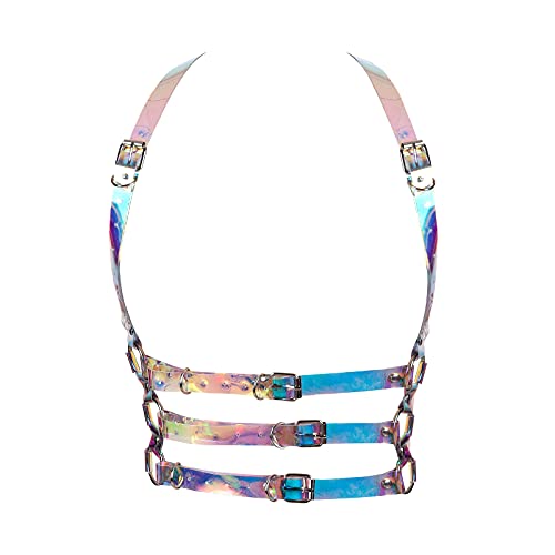 PETMHS Punk Leder Körperketten Quaste Schwarz Gürtel Kette Strand Körper Kette BH Mode Harness Charm Körper Zubehör Schmuck für Frauen und Mädchen (Laser bunt) von PETMHS