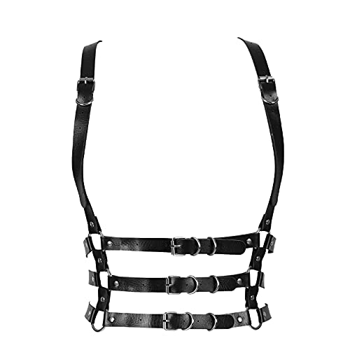 Punk Leder Körperketten Quaste Schwarz Gürtel Kette Strand Körper Kette BH Mode Harness Charm Körper Zubehör Schmuck für Frauen und Mädchen (Schwarz) von PETMHS