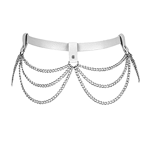 Punk Leder Taille Gürtel Body Harness Dessous Damen Körperketten Schwarz Gürtel Kette Strand Mode Charm Körper Zubehör Schmuck (Weiß) von PETMHS