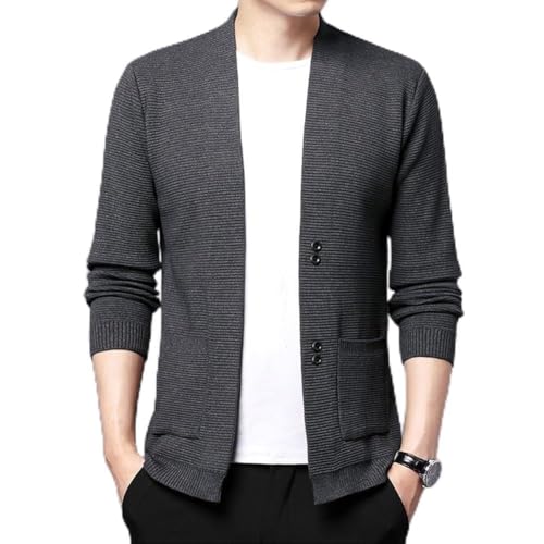 Herren Frühling Slim Fit Strickcardigan Mode Business Sweatercoat (4XL Grau) von PETSTIBLE