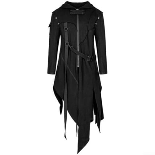 Herren Unregelmäßige Cosplay Kapuzenjacke Langarm Design für Gothic Steampunk (L Schwarz) von PETSTIBLE