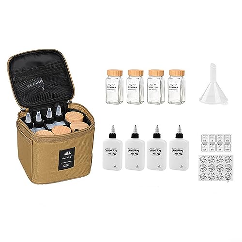 PETSTIBLE Outdoor Spice Bottle Set, Organizer Containers Set, Camping Spice Containers with Storage Bag, Outdoor Barbecue Utensils, khaki, bag with 8 bottles von PETSTIBLE