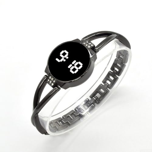 PETSTIBLE Stilvolle LED-Uhr mit einzigartigem Kanten-Design, bequemes Armband aus Legierung für den täglichen Gebrauch, Wie abgebildet, Schwarz von PETSTIBLE