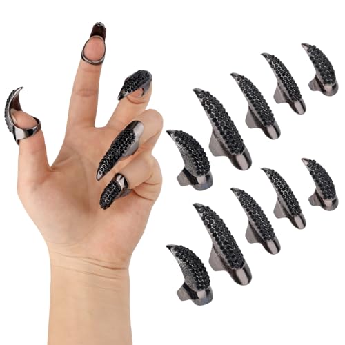 10stk Halloween Krallennägel, Metall Punk Style Finger Krallen Ringe Lange Nägel Cosplay Damen Halloween Kostüm Zubehör für Karneval Vampir Katze Wolf Cosplay von PEUTIER