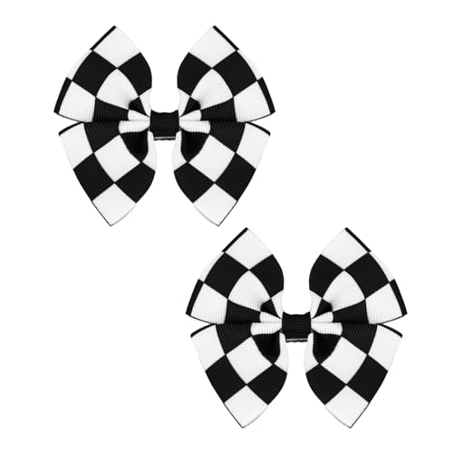 2stk Karierte Haarspange im Racing-Stil, Schwarz-Weiße Haarschleifen-Clip Haar-Accessoires Krokodilklemmen Kariertes Racing-Styling für Dickes Dünnes Haar Damen Mädchen Kinder von PEUTIER