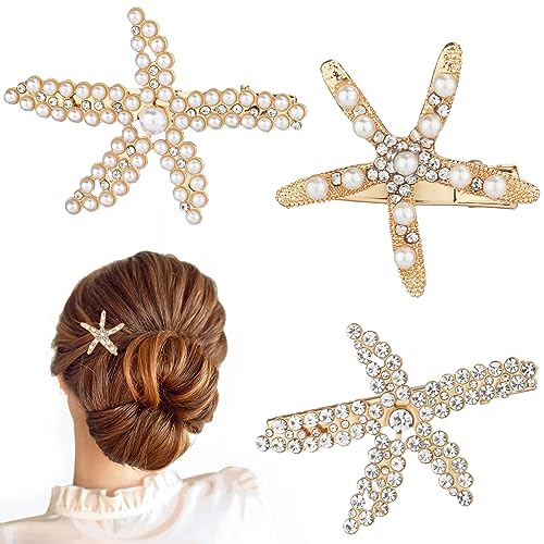 3St Haarnadeln Seestern Damen, Elegant Seestern Haarspangen, Perlen Haarspange, Seestern Haarspangen, Seestern Haar Accessoires, Haarspangen Sterne für Frauen, Mädchen (3 Stile) von PEUTIER