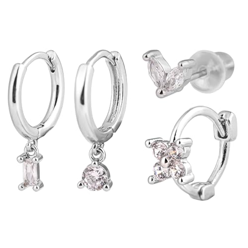 4stk Ohrringe Silber Set, Zierliches Stapel-Set Aus Ohrringen Trendiges Silber Ohrringe Damen Stilvolle Knorpelohrringe Creolen Silberschmuck Geschenke für Frauen Teenager-Mädchen von PEUTIER